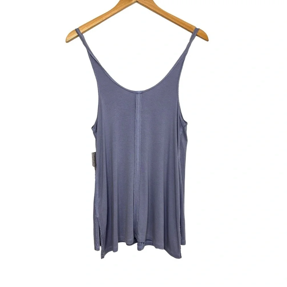 Free People We The Free Ribbed Twisted Strap Tank Tie Top Size Small Purple NWT - Picture 2 of 9